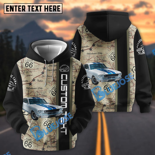 Bluejose Personalized 1965 Ford Mustang Fastback Route 66 Classic Car Hoodie