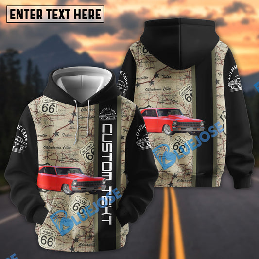 Bluejose Personalized 1967 Chevrolet Nova Resto Mod Route 66 Classic Car Hoodie