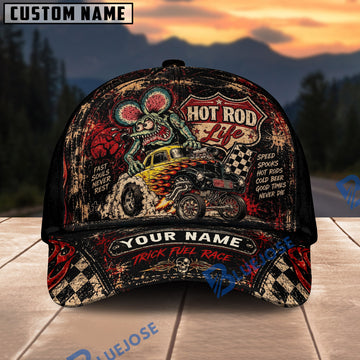 BlueJose Hot Rod Life Monster Personalized Name 3D Cap – Trick Fuel Race Custom Baseball Cap