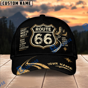 BlueJose Route 66 ''More Than a Road, It's a Lifestyle'' Personalized Name 3D Cap