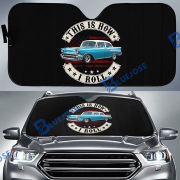 BlueJose Custom Car Photo This Is How I Roll Classic Chevy Sun Shade – Blue 1957 Bel Air Windshield Sunshade