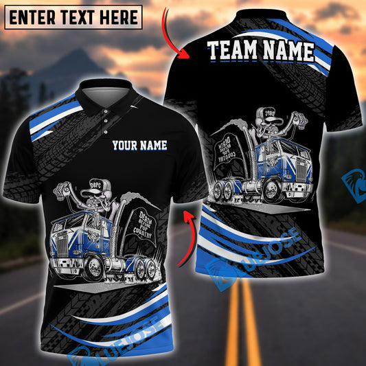 Bluejose Death Before Decaf Trucker Polo – Custom Name Heavy Haul Driver Shirt