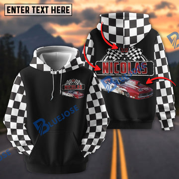 Bluejose Custom Car Photo Racing Checkered Sherpa Jacket - Personalized Name Gearhead Hoodie