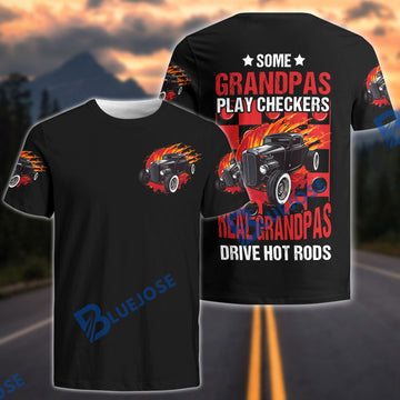 BlueJose Some Grandpas Play Checkers Hot Rod T-Shirt – Vintage Classic Car Graphic Tee