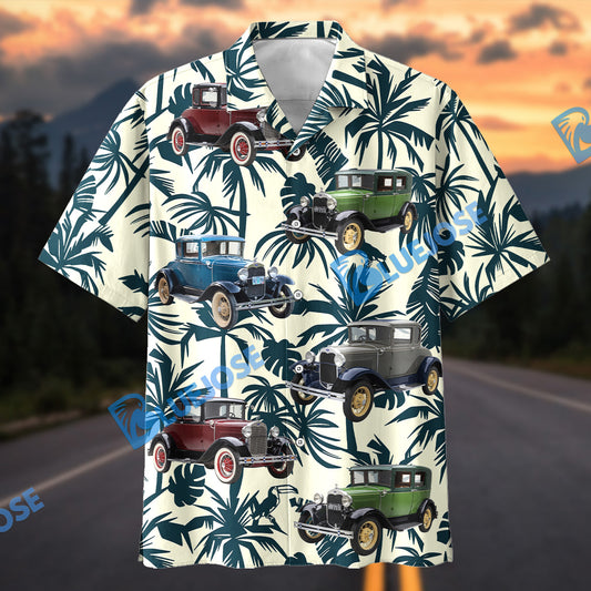 Bluejose Personalized Car Antique Classic Car Tropical Palm Leaf Hawaiian Shirt