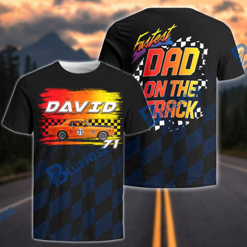 BlueJose Fastest Dad On The Track Custom Photo Racing Car T-Shirt