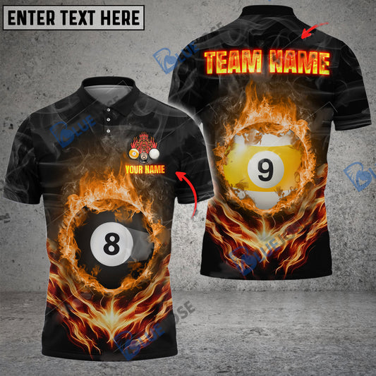 BlueJose Billiards Ball 8 And 9 Fire Flame Smoke Personalized Name, Team Name Unisex Shirt ( 6 Colors )