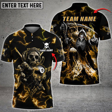 BlueJose Billiards Ball 8 Skull Thunder Fire Personalized Name, Team Name Unisex Shirt (6 Colors)