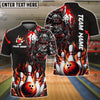 BlueJoses Bowling And Pins Flame Samurai Customized Name 3D Shirt ( 6 Colors)