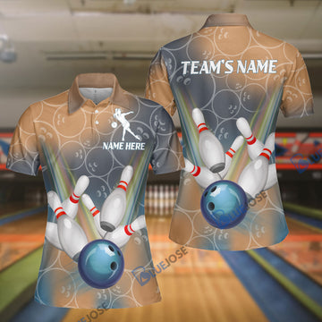 BlueJose Bowling Blue Ball Multicolor Pattern Premium Customized Name 3D Shirt For Women, Personalized Shirts For Bowling Players
