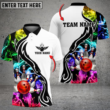 BlueJose Bowling And Pins Multicolor Smoke Pattern Customized Name 3D Shirt, Personalized Shirts For Bowling Players