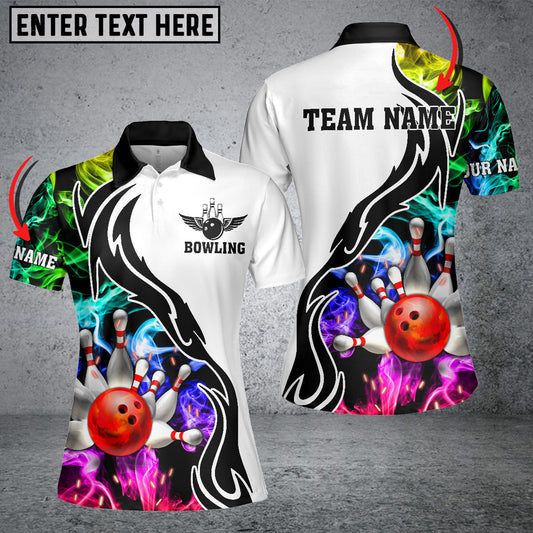 BlueJose Bowling And Pins Multicoler Smoke Pattern Customized Name 3D Shirt For Women, Personalized Shirts For Bowling Players
