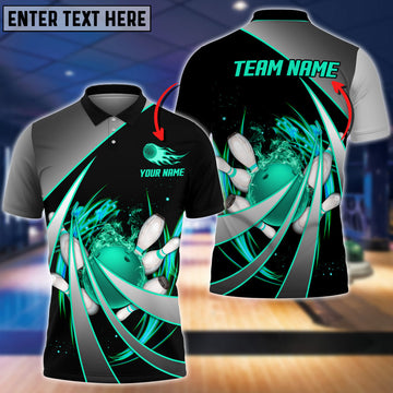 BlueJose Flame Bowling And Pins Tornado Pattern Customized Name 3D Shirt (4 Colors), Personalized Shirts For Bowling Players
