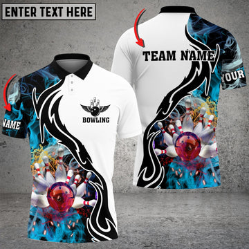 BlueJose Bowling And Pins Cyan Smoke Pattern Limited Edition Customized Name 3D Shirt