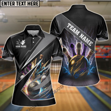 BlueJose Bowling And Pins Premium Multicolor Customized Name 3D Shirt for Women (4 Colors)