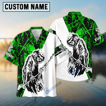 BlueJose Halloween Fish Reaper Green Camo Custom Name 3D Shirt