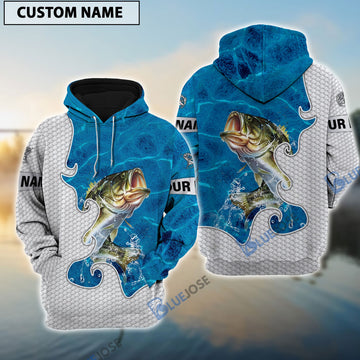 BlueJose Customize Name Bass Fishing Blue Water 3D Hoodie