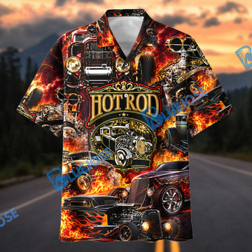 Bluejose Hot Rod Fire Flame Hawaiian Shirt