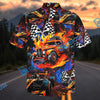 Bluejose Hot Rod Formula Racing Car Fire Checkered Flag Hawaiian Shirt
