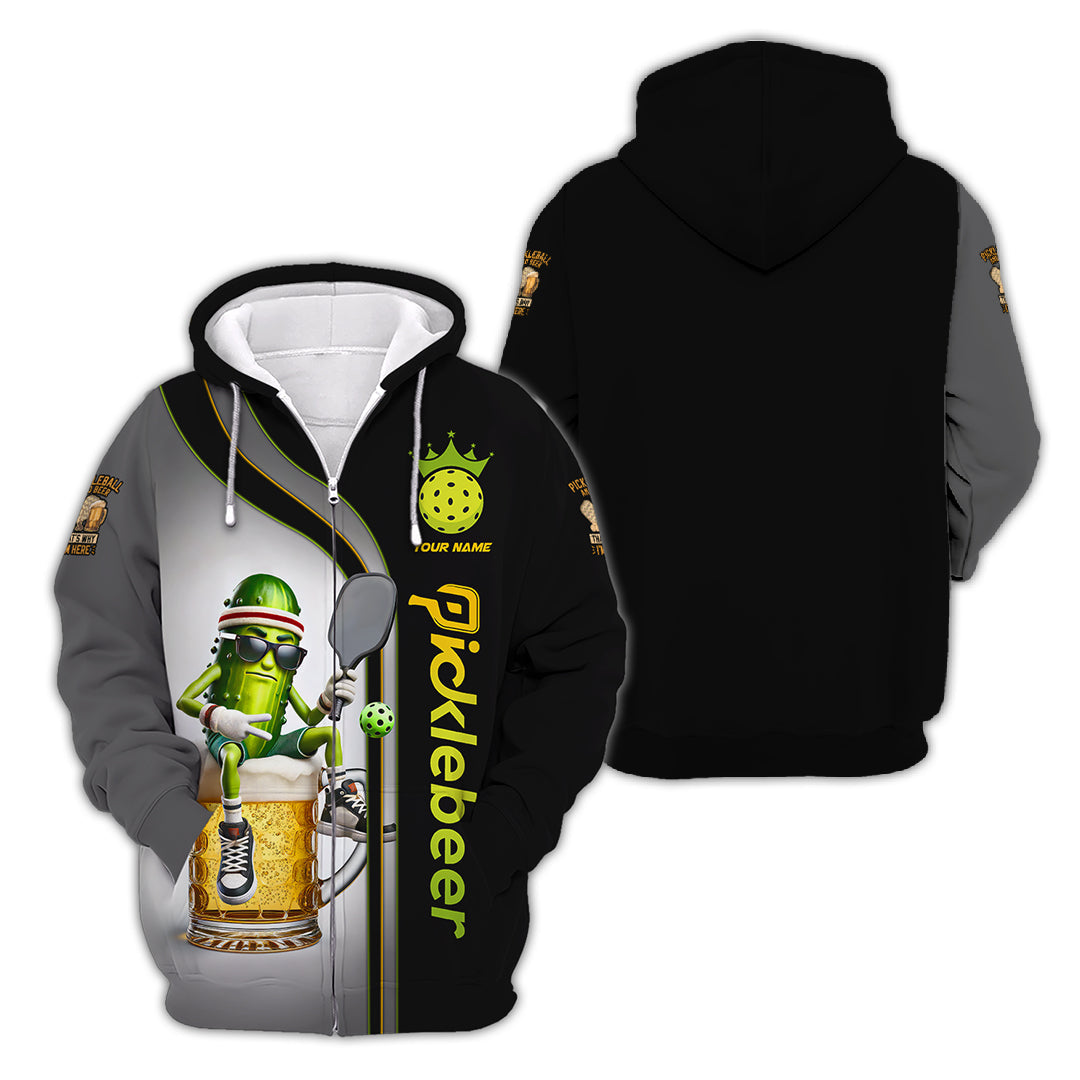 Custom Pickleball Beer Shirt – Funny Pickle Character on Beer Mug – Personalized 'Picklebeer' Apparel for Players Who Love to Party