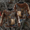 BlueJose Personalized Name Elk Hunting Brown Leather Pattern 3D Shirts