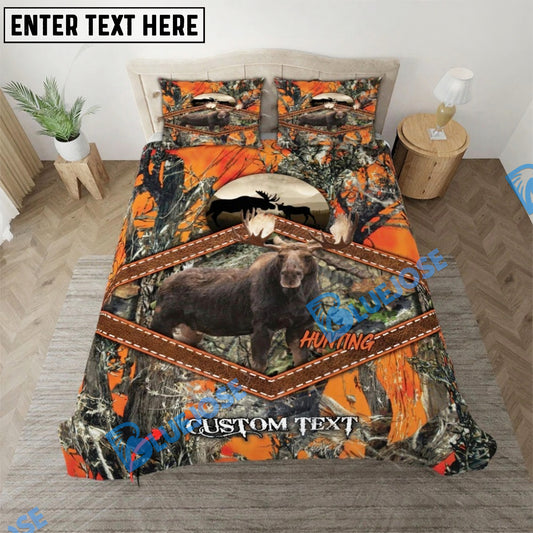 Bluejose Custom Text Moose Hunting Leather Camo Pattern Bedding Set 3D All Over Printed ( 4 Colors )
