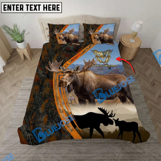 Bluejose Custom Text Majestic Moose Hunting Camo Pattern Bedding Set 3D All Over Printed
