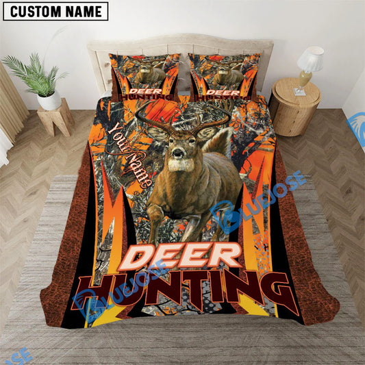 Bluejose Deer Hunting Orange Forest Pattern Bedding Set 3D All Over Printed