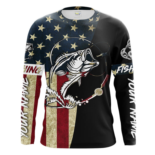Bluejose Personalized Bass Fishing American Flag Personalized Name 3D Shirts