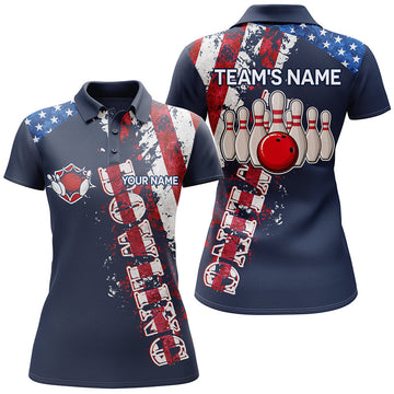 BlueJose Patriotic Bowling American Flag Pattern Premium Customized Name 3D Shirt For Women Personalized Shirts For Bowling Players