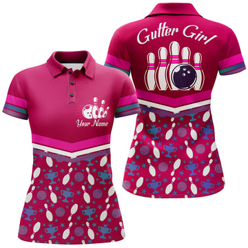 BlueJose Bowling Gutter Girl Pink Premium Customized Name 3D Shirt For Women