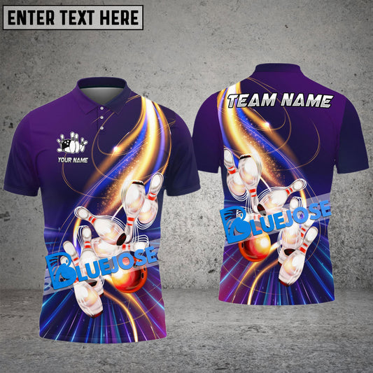 BlueJoses Bowling And Pins Shine Light Wave Customized Name, Team Name 3D Shirt