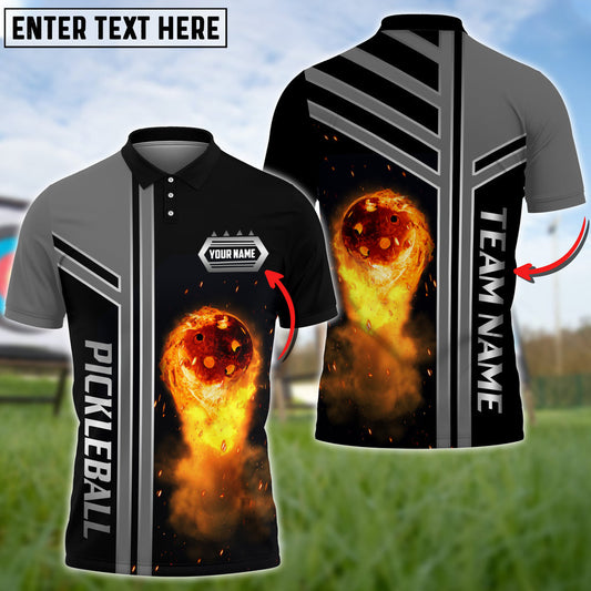 BlueJose Pickleball Fire Gray Personalized Name, Team Name Unisex Shirt