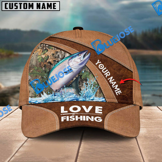 BlueJose Personalized Salmon Fishing Leather Pattern Classic 3D Cap