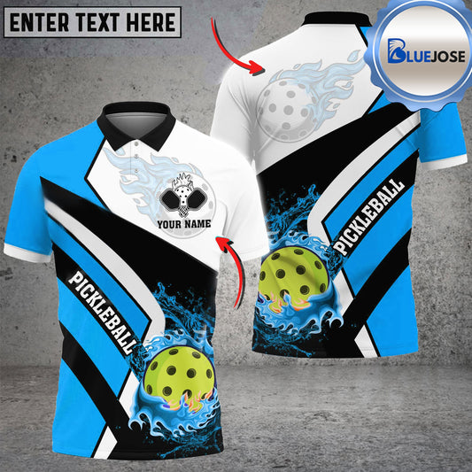 BlueJose Pickleball Fire Water Flow Personalized Name, Team Name Unisex Shirt (4 Colors)