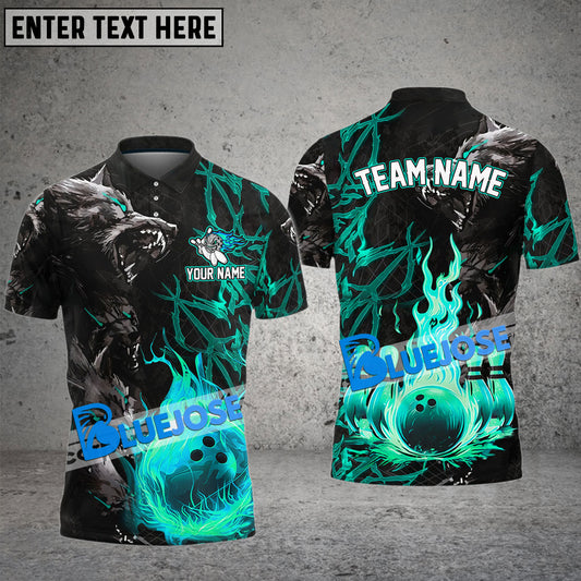 BlueJoses Bowling And Pins Flame Wolf Multicolor Customized Name 3D Shirt ( 4 Colors )