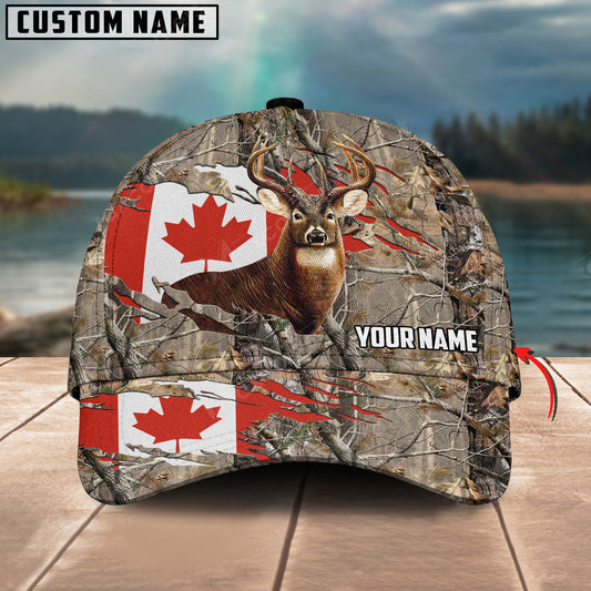 BlueJose Hunting Deer Camo Flag Pattern Multicolor Personalized Cap (USA and CANADA Flag)