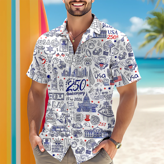BlueJose Personalized Name America 250 Eagle Patriotic Hawaii Shirt