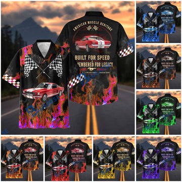 Bluejose Personalized Car "American Muscle Heritage" Flames Mustang Hawaiian Shirt