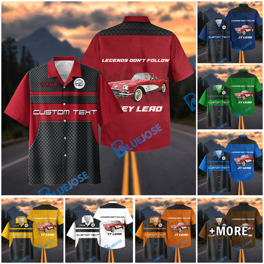 Bluejose Personalized 1958 Chevrolet Corvette C1 Garage Mechanic Hawaiian Shirt