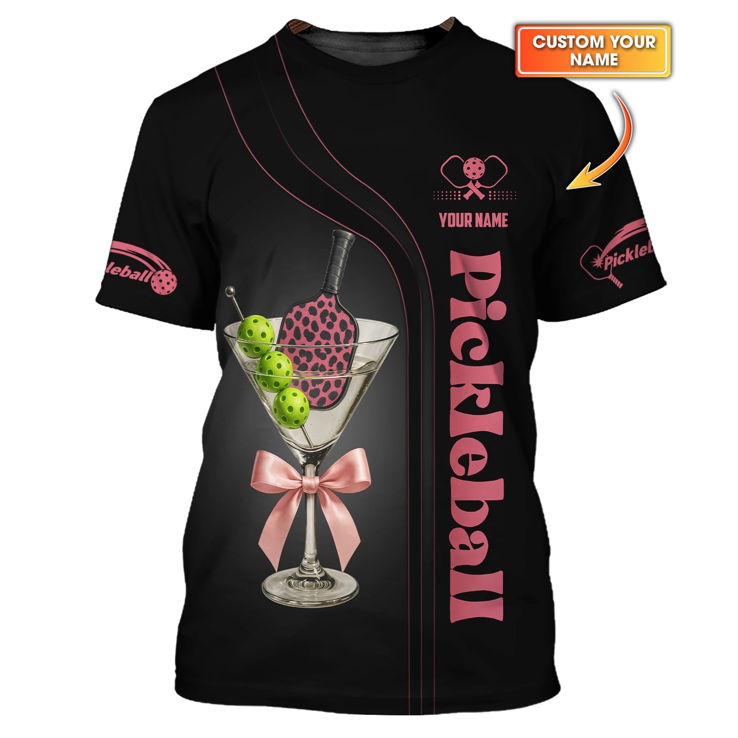 Personalized Name Women's Pickleball Outfits, Martini Glass With Paddle And Balls Polos, Pickleball Custom Name Shirts