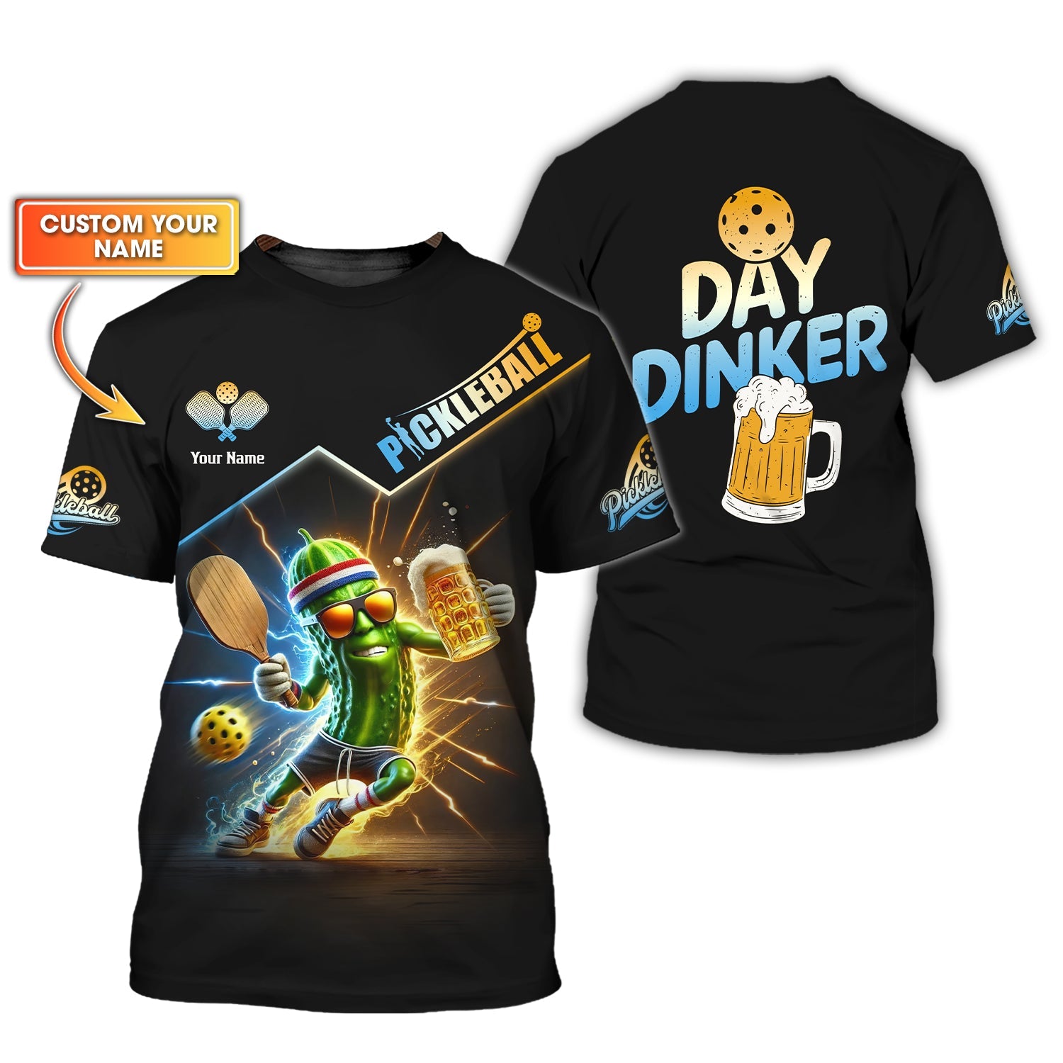 Day Dinker and Beer Pickleball Custom T Shirt - Pickle Funny Design - Personalized Pickleball Apparel - Pickleball Outfit Gifts