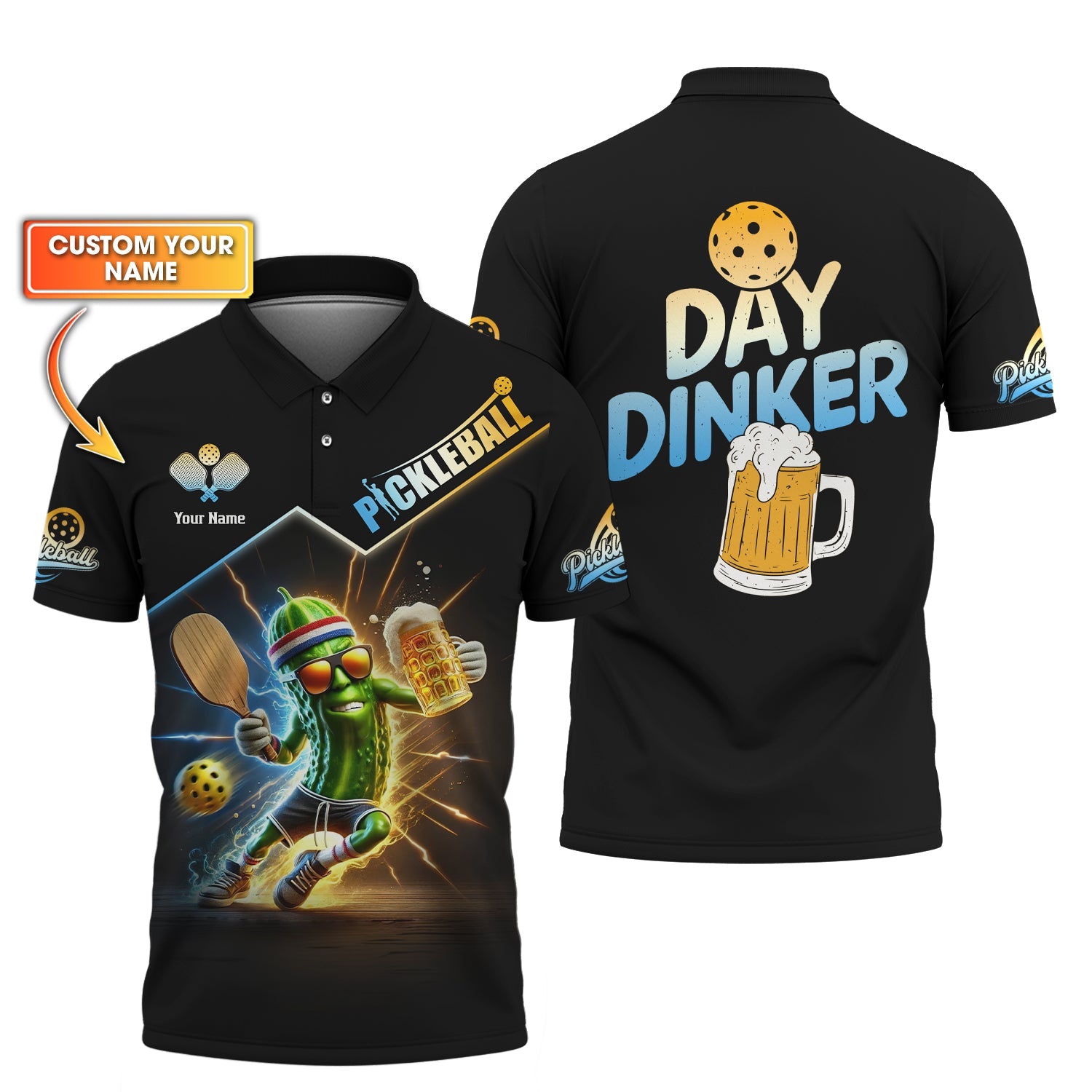 Day Dinker and Beer Pickleball Custom T Shirt - Pickle Funny Design - Personalized Pickleball Apparel - Pickleball Outfit Gifts