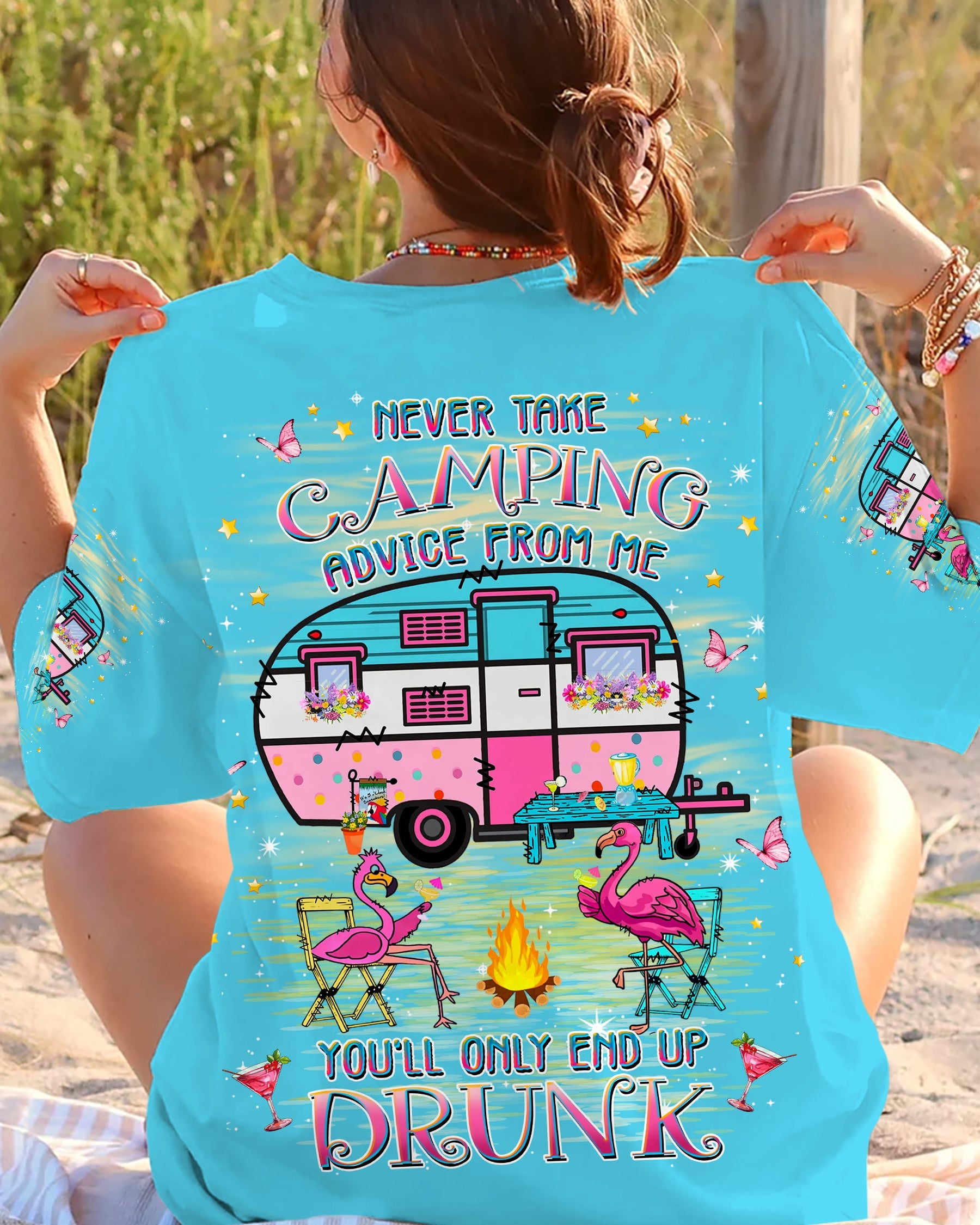 NEVER TAKE CAMPING ADVICE FROM ME FLAMINGO ALL OVER PRINT - YHKD2005244