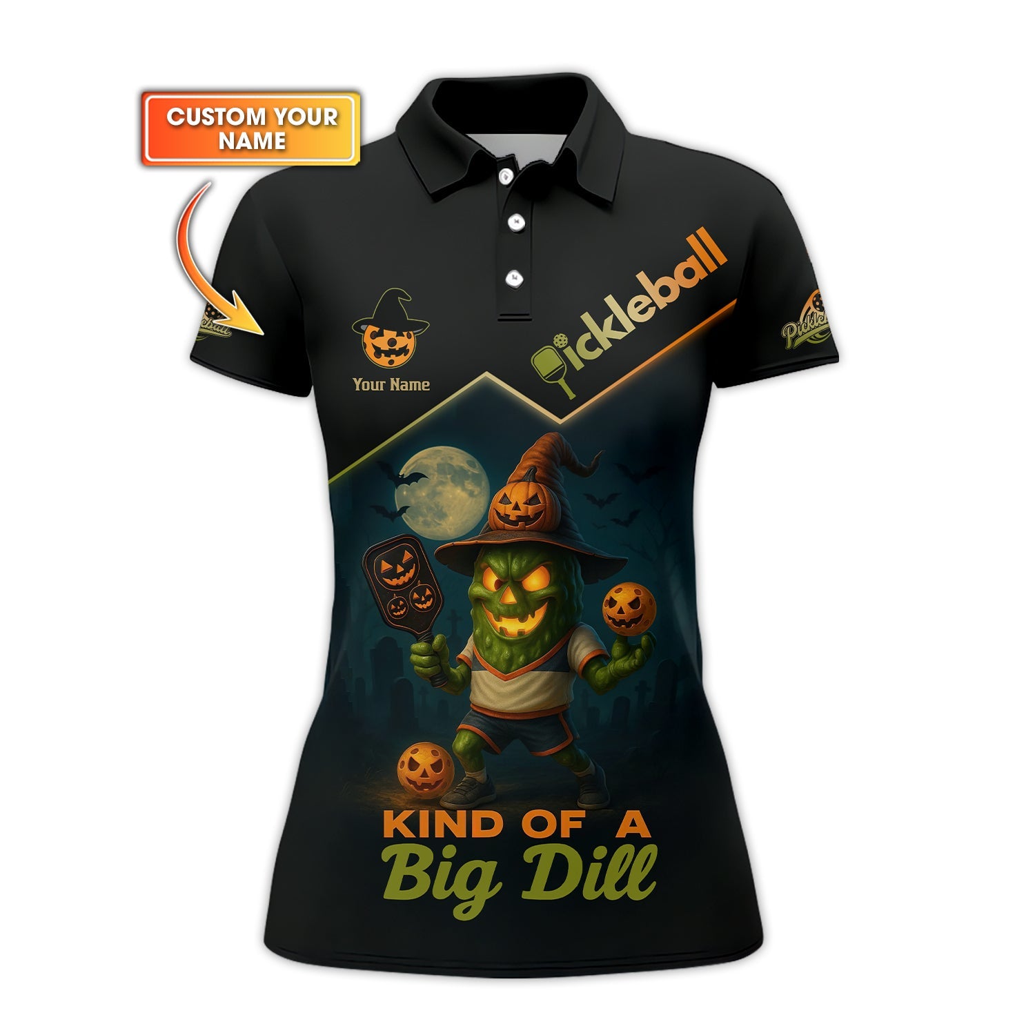 Custom Name Funny Pickleball T-Shirts, Halloween Pickleball Shirt, Kind Of A Big Dill Polos, Gift For Pickleball Lovers