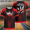 BlueJose Red Bowling Ball Crashing The Pins Personalized Name 3D Shirt