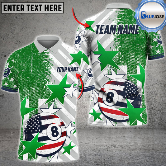 BlueJose Billiards Ball 8 American Flag Star Personalized Name Shirt (4 Colors)