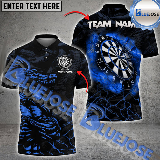 BlueJose Darts Crocodile Fire Pattern Personalized Name, Team Name Shirt (4 Colors)