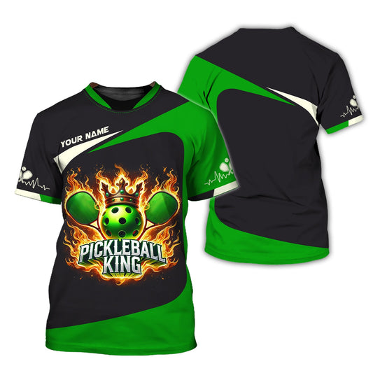 Custom Pickleball King Fire, Player Personalized Name 3D T-Shirts, Pickleball Polo Shirt, Gift For Pickleball Player
