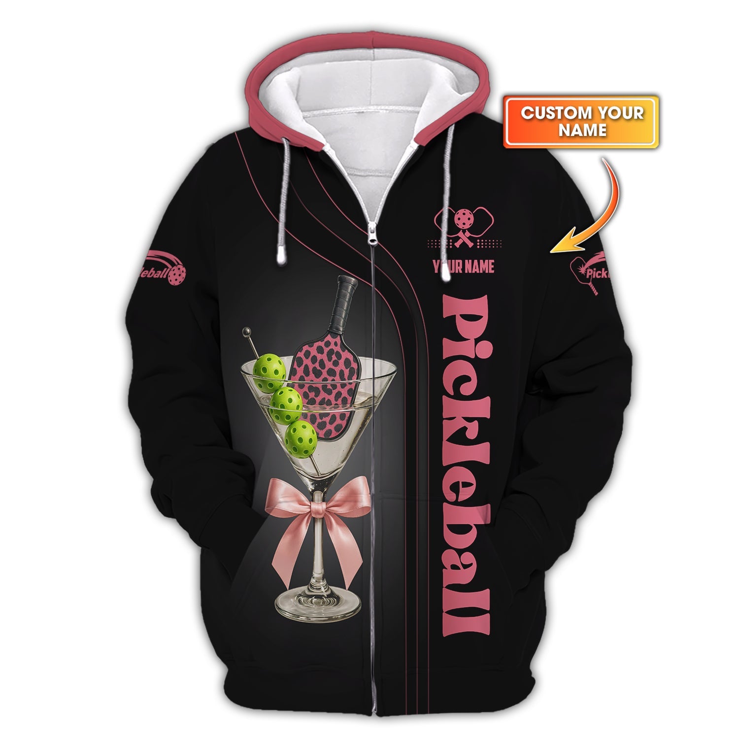 Personalized Name Women's Pickleball Outfits, Martini Glass With Paddle And Balls Polos, Pickleball Custom Name Shirts